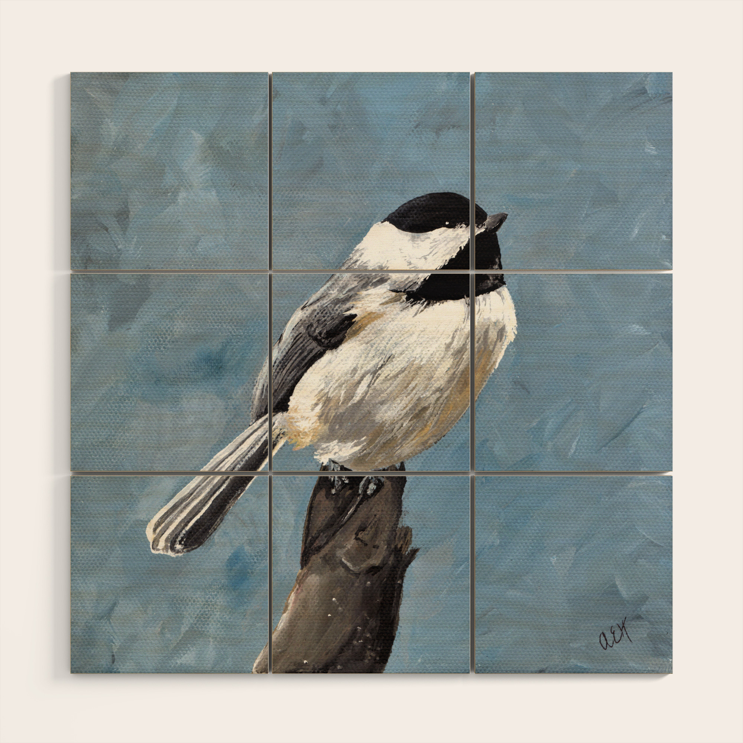 Chickadee Original Acrylic Art On Canvas Bird Painting Chickadee