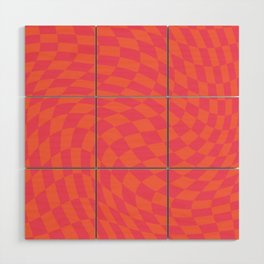 Pink orange swirl checker Wood Wall Art