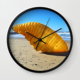 Yellow Paraglider Wing Collapses on the Beach by Beach House Decor Wall Clock