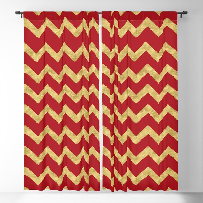 Chevron Red Gold Blackout Curtain By, Pink And Gold Chevron Curtains