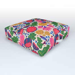 Modern Colorful Whimsical Cute Botanical Flower Bird Pattern Outdoor Floor Cushion