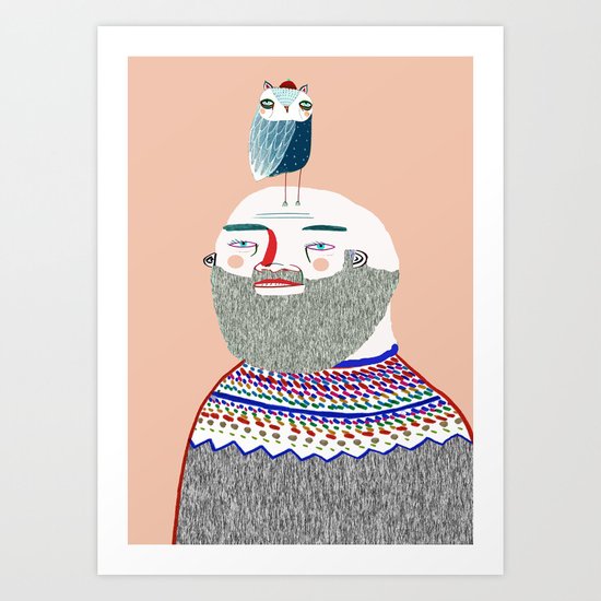 Man and Owl. Art Print