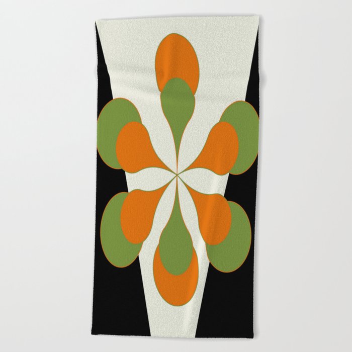Mid-Century Modern Art 1.4 - Green & Orange Flower Beach Towel