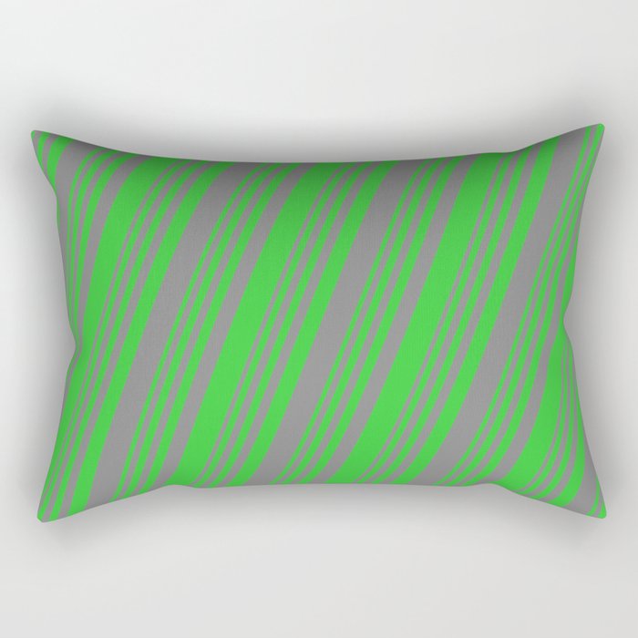 Grey and Lime Green Colored Striped Pattern Rectangular Pillow