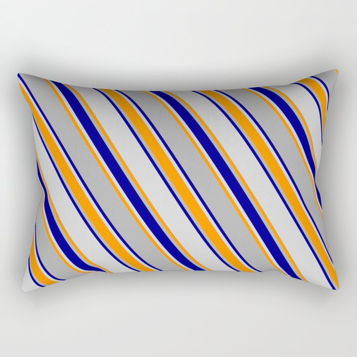 Dark Grey, Dark Blue, Light Gray & Dark Orange Colored Lines/Stripes Pattern Rectangular Pillow