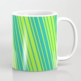 [ Thumbnail: Light Sea Green & Light Green Colored Stripes/Lines Pattern Coffee Mug ]