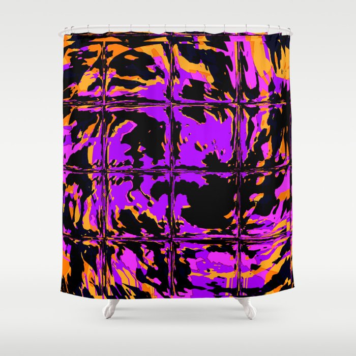 Spooky Purple Blackout Rave Glitch Tiles Shower Curtain
