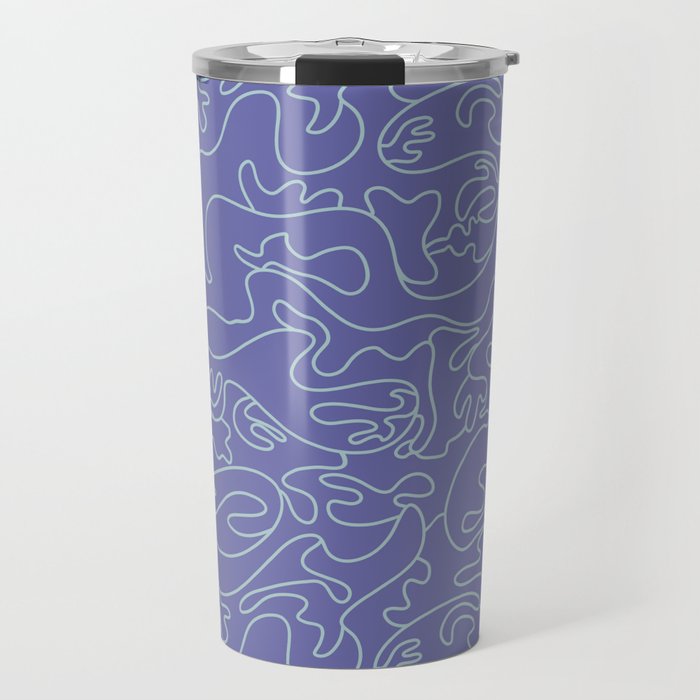 Abstract modern minimalist doodle line art on very peri purple background Travel Mug