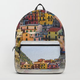 Cinque Terre Watercolor Style Print, Digital, Manarola Print, Italy Wall Decor Backpack