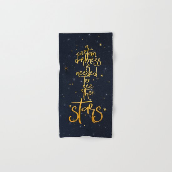 Darkness-Stars - sparkling night gold glitter effect typography on #Society6 Hand & Bath Towel