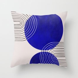 Indigo Blue Abstract Geometrical Composition Throw Pillow