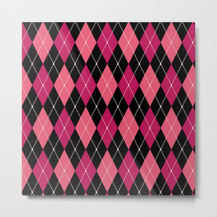 Pink And Black Argyle Diamonds Pattern Diamond Shape Tartan Quilt Knit Sweater Geometric  Metal Print