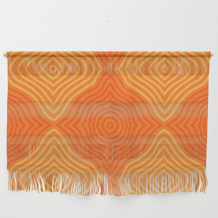 Summer Waves Tangerine Orange Abstract Line Art Retro 70’s Modern Ombre Tie Dye Diamond Pattern Wall Hanging