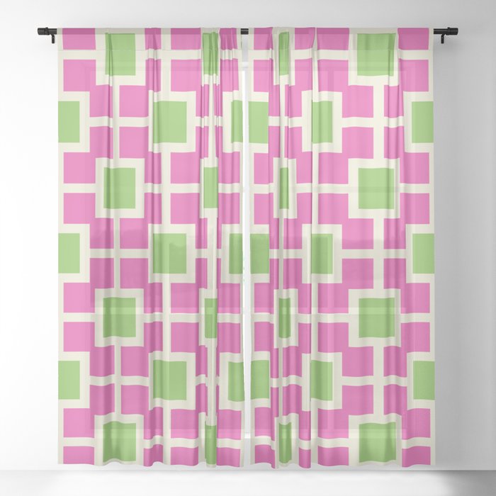 Classic Hollywood Regency Pattern 771 Pink Chartreuse and Beige Sheer Curtain