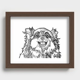 Funny Pomeranian Pop Art Drawing, Black and White Line Drawing of a Pomeranian Dog Recessed Framed Print