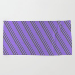 [ Thumbnail: Dim Gray & Purple Colored Stripes/Lines Pattern Beach Towel ]