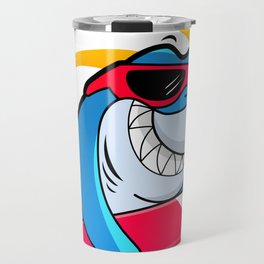 Surfer Shark Cartoon Travel Mug
