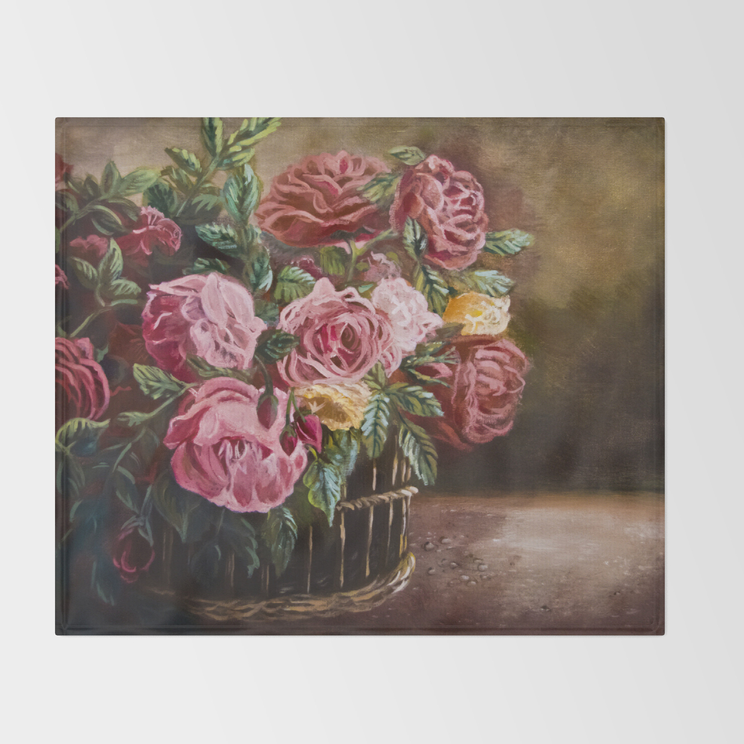 Original Painting Basket Of Roses Throw Blanket By