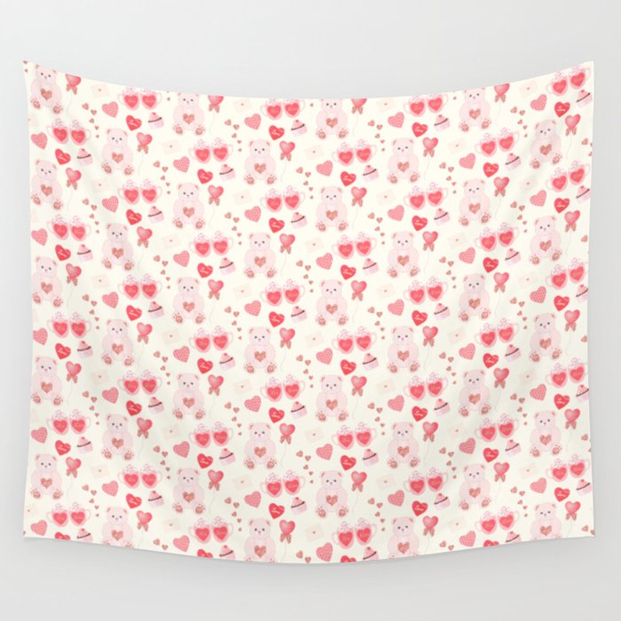 Valentine's Day Teddy Bear Pattern Wall Tapestry