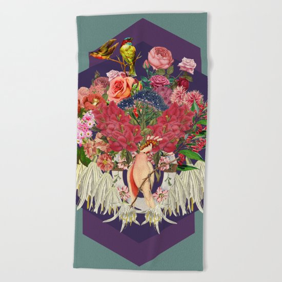Floral and Parrot Beach Towel