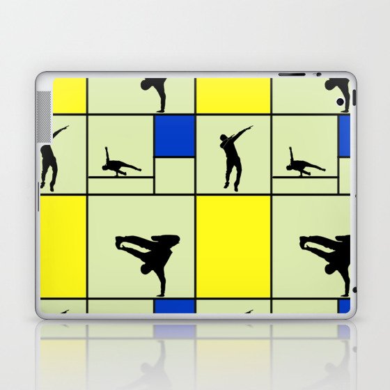 Street dancing like Piet Mondrian - Yellow, and Blue on the light green background Laptop & iPad Skin