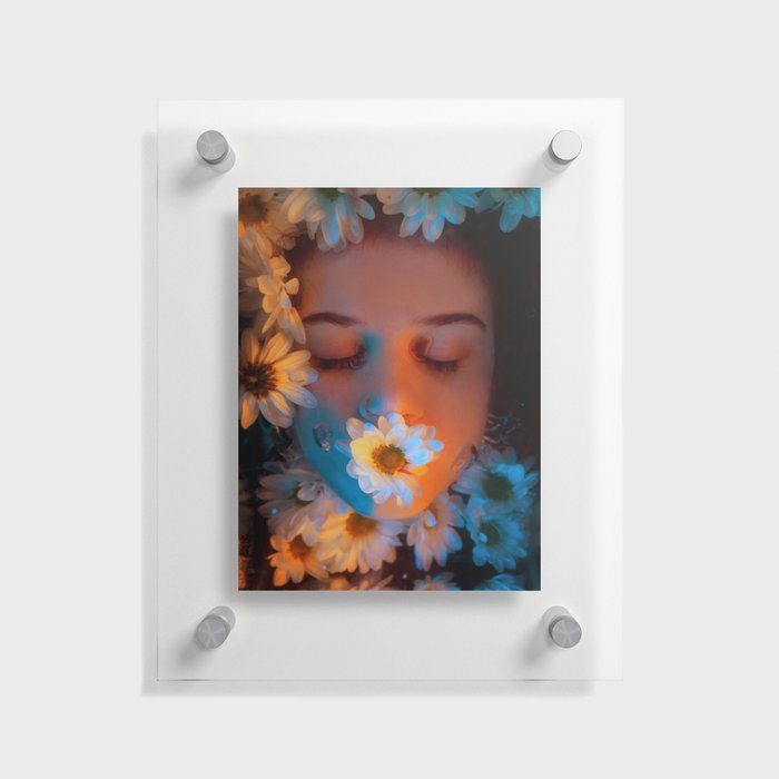 Wild daises; young woman underwater with flowers floral surreal fantasy color portrait photograph / photography Floating Acrylic Print