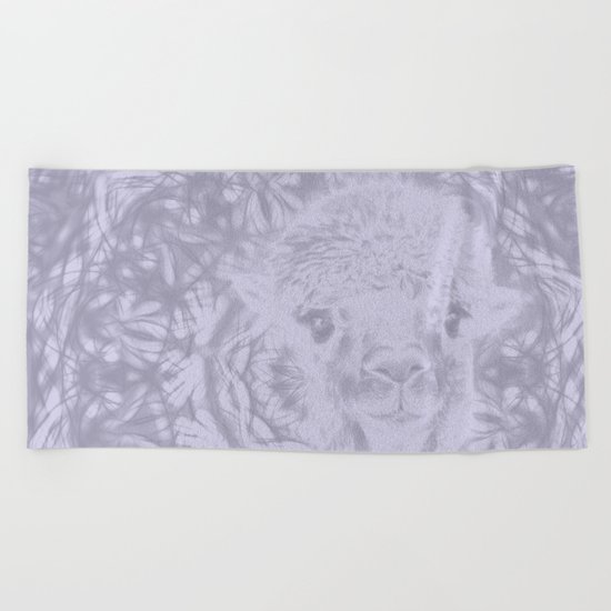 Ghostly alpaca and Lilac-gray mandala Beach Towel