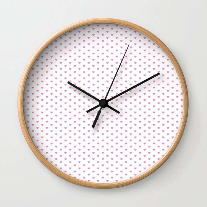 Small Hot Pink heart pattern Wall Clock
