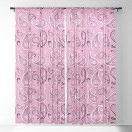 Black and White Paisley Pattern on Pink Background Sheer Curtain