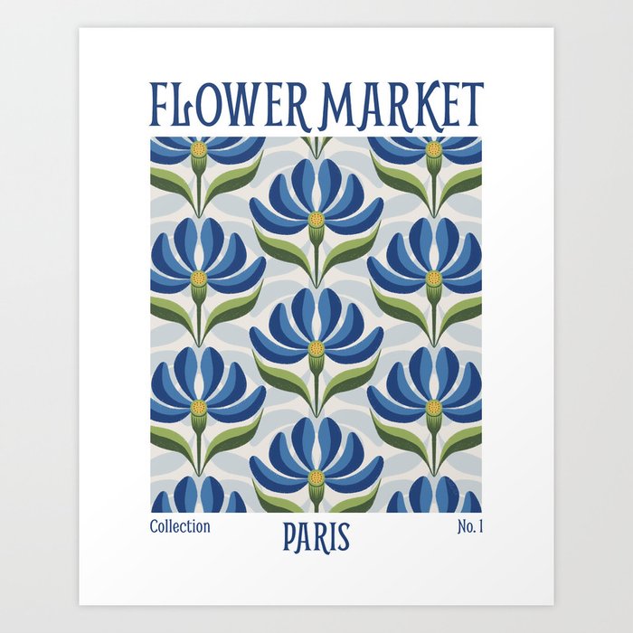 Flower Market Blue Flowers Paris Art Print