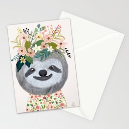 Sloth with flowers on head Stationery Card