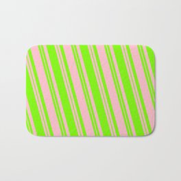 [ Thumbnail: Pink & Green Colored Lined/Striped Pattern Bath Mat ]