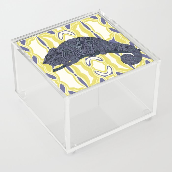 Cool chameleon on a purple and yellow pattern background - animal graphic design Acrylic Box