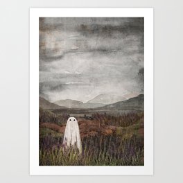 Heather Ghost Art Print | Rain, Mixedmedia, Highlands, Mountains, Landscape, Misty, Watercolour, Spirit, Nature, Clouds 