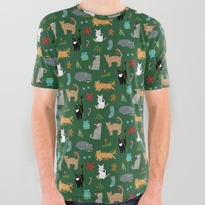 Christmas Cats All Over Graphic Tee