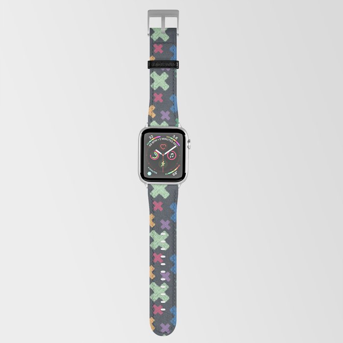 Modern colorful geometric tie dye X pattern on navy Apple Watch Band