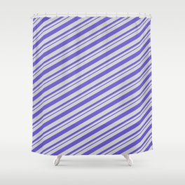[ Thumbnail: Light Grey & Slate Blue Colored Lines Pattern Shower Curtain ]