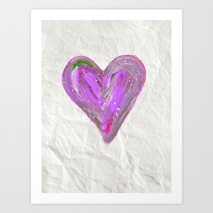 Lavender Purple Expressionist Heart with Splatter and Glitter Art Print