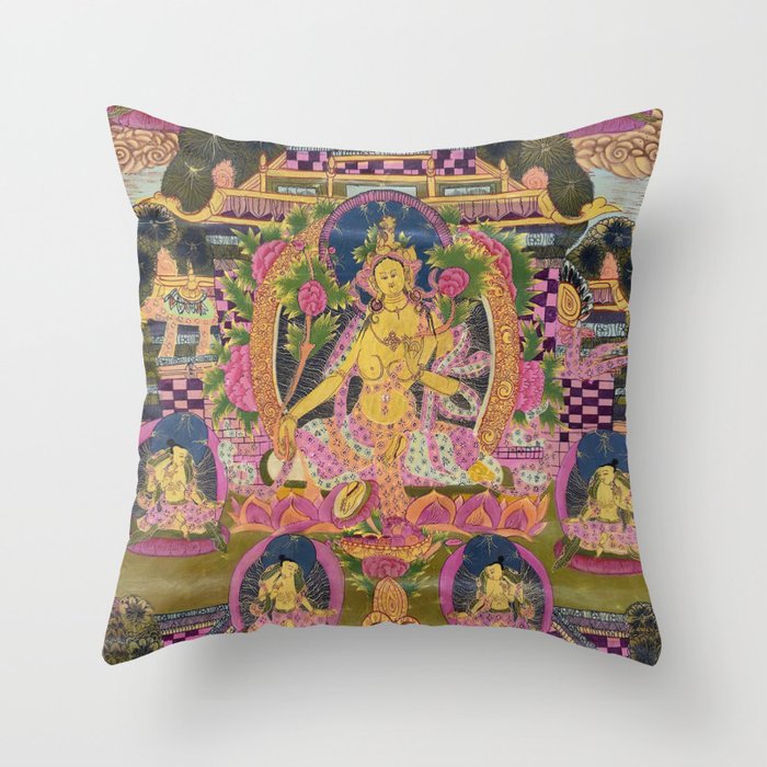 Padmasambhava (Guru Rinpoche) Buddhist Thangka Painting Throw Pillow by