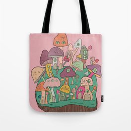 Mushroom Island - Pink, Mushrooms Tote Bag