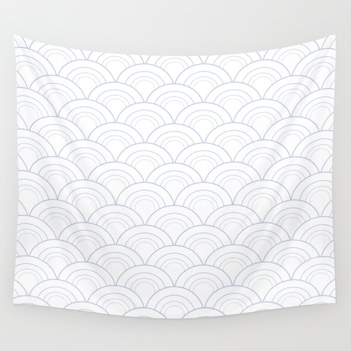 Pastel Blue and White Scallop Curve Pattern Pairs DE 2022 Trending Color Prim Blue DE5898 Wall Tapestry