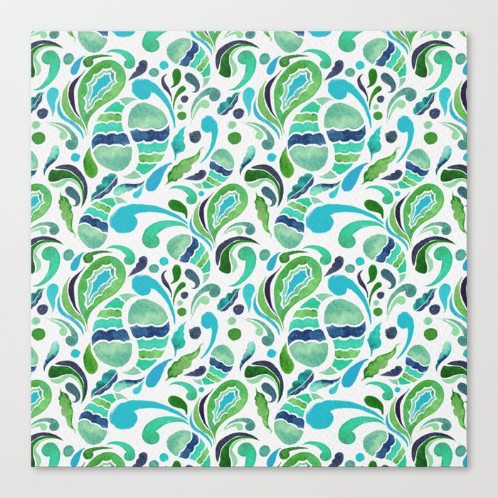 Paisley Blast - Turquoise Aqua Green Palette  Canvas Print