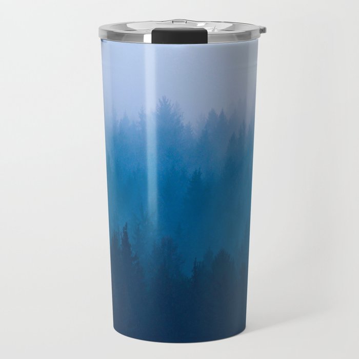 Blue Mountain Pine Trees Blue Ombre Gradient Colorful Landscape Photo Travel Mug