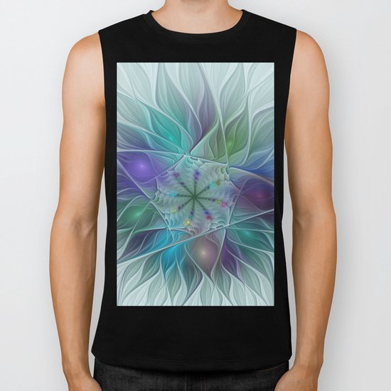 Colorful Fantasy Flower Fractal Art Abstract Biker Tank