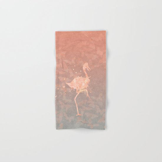 Flamingo Butterfly watercolor pastel grey apricot color artwork Hand & Bath Towel