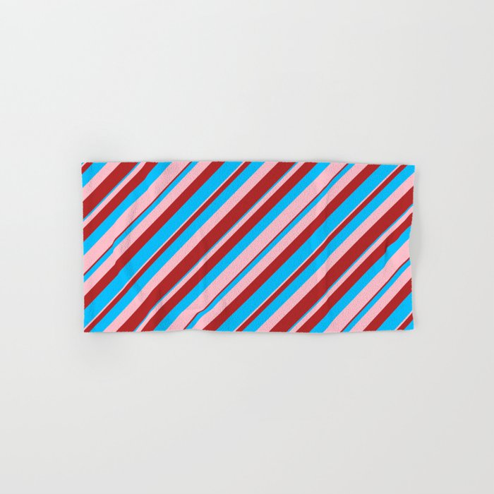 Deep Sky Blue, Pink, and Red Colored Lined/Striped Pattern Hand & Bath Towel