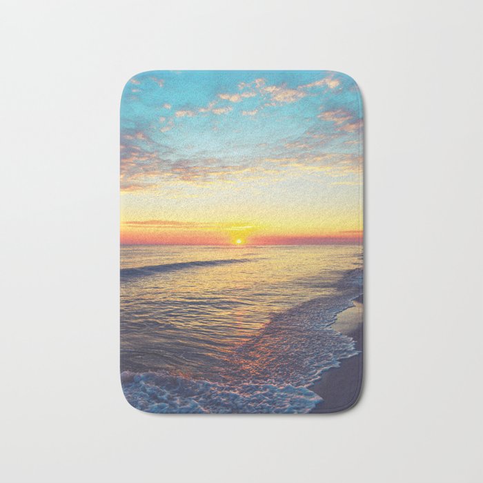 Summer Sunset Ocean Beach Nature Photography Bath Mat By Staypositivedesign