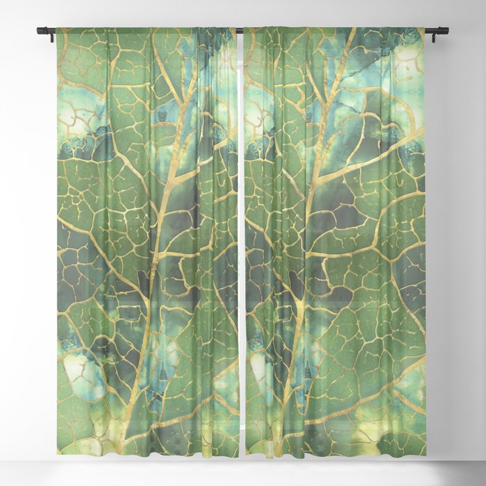 Green Marble Leaf Sheer Curtain