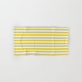 [ Thumbnail: Yellow, Grey & Mint Cream Colored Lines/Stripes Pattern Hand & Bath Towel ]