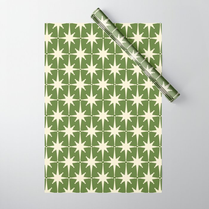Atomic Age Starbursts - Midcentury Modern Pattern in Cream and Retro Green Wrapping Paper